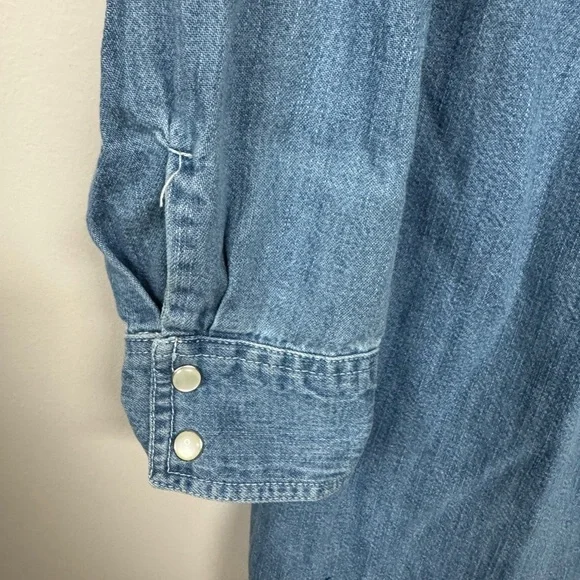 ASOS Blue Denim Long Sleeve Snap Front Mini Shirt Dress 8 - Picture 6 of 7